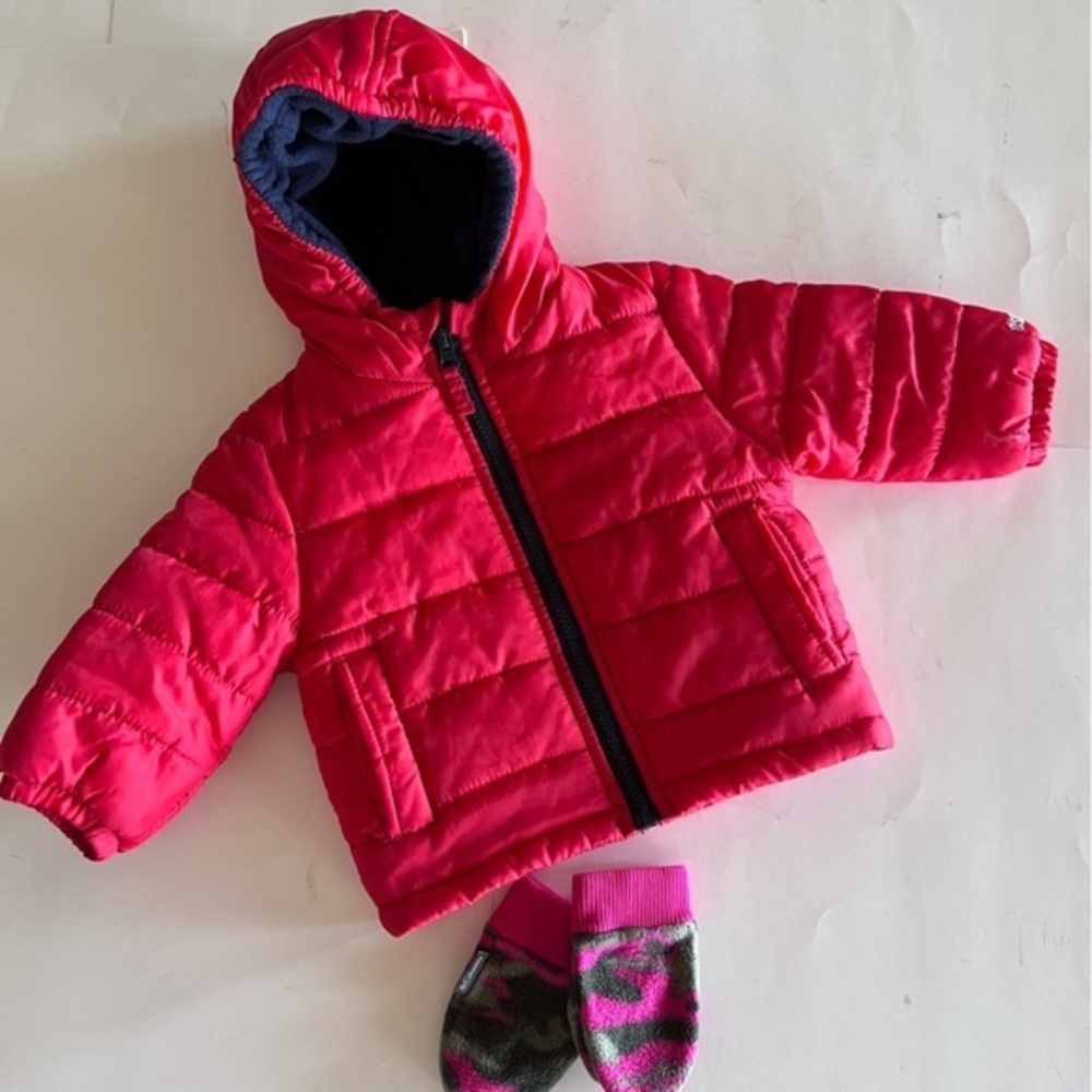 Osh Kosh B'Gosh Red & Navy Hooded Puffer Jacket 12 Months Unisex